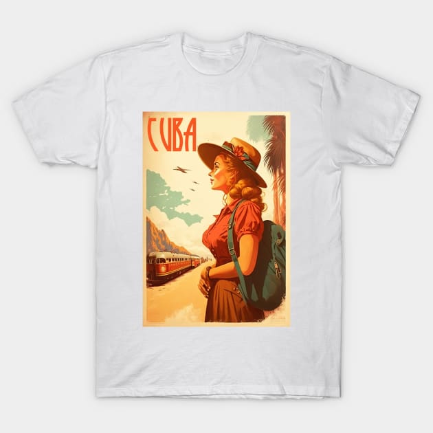 Cuba Woman Vintage Travel Art Poster T-Shirt by OldTravelArt